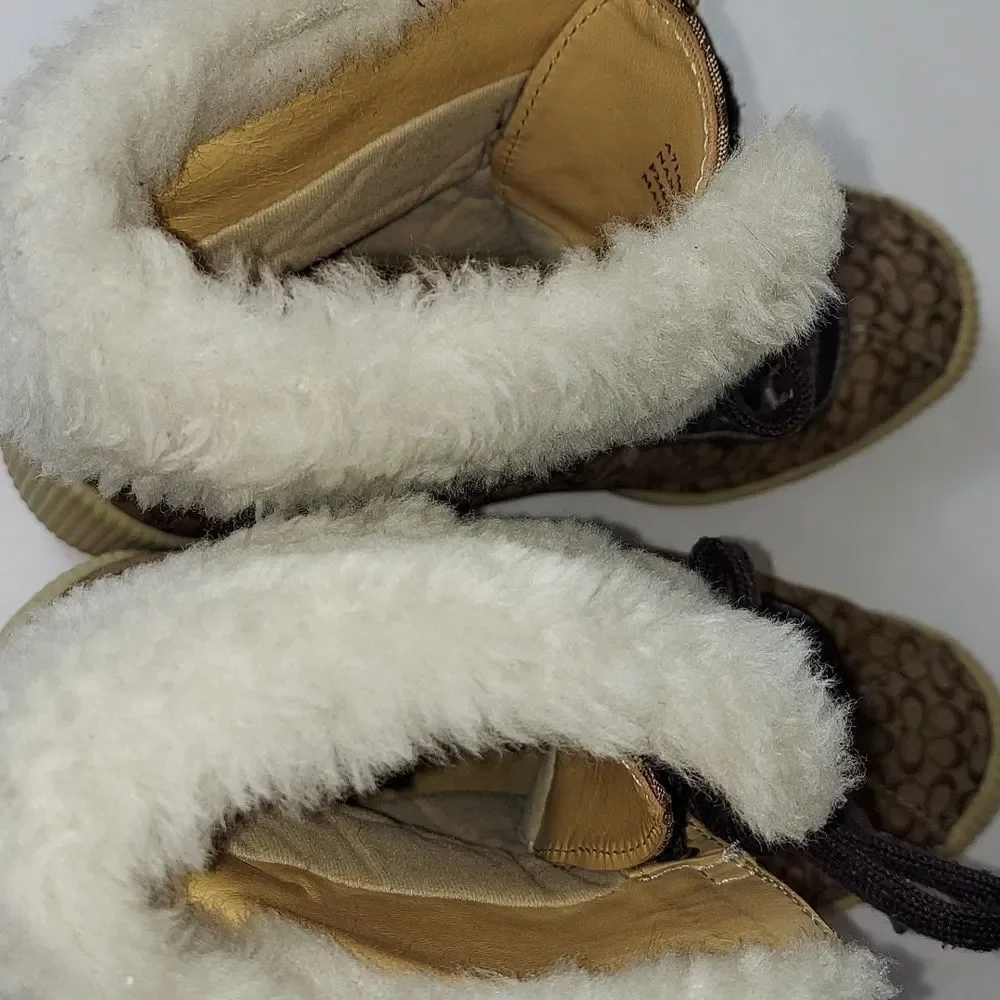 Coach Nancy Signature Fur Trim Boots Sz 6.5